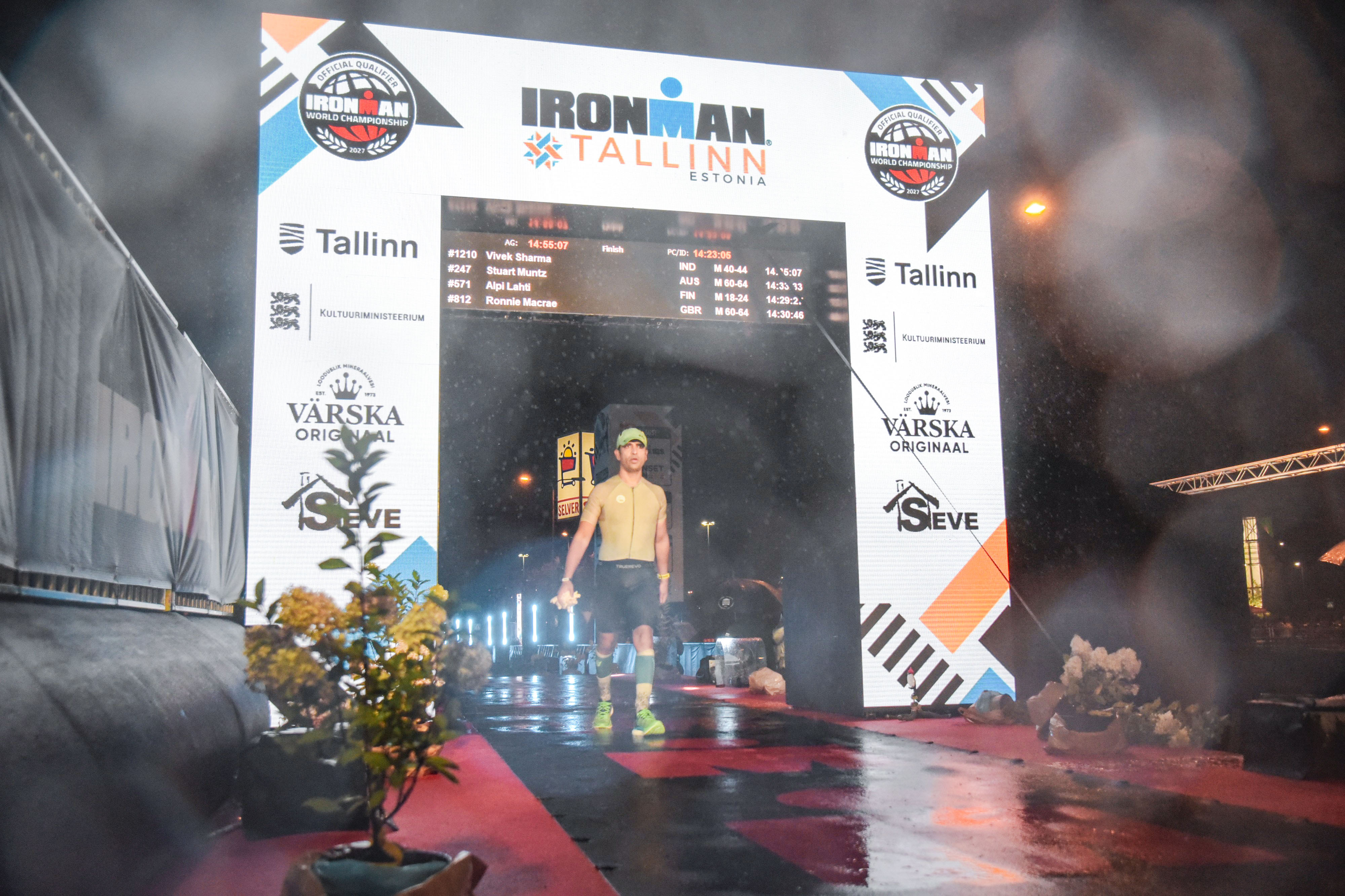 Vivek Sharma finishing Ironman Tallinn 2026 in the rain