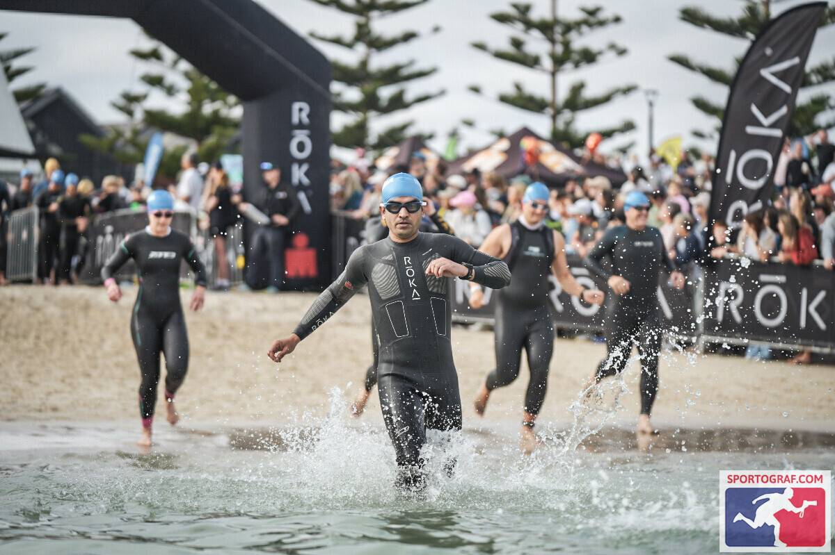 Vivek coming out of the swim at Ironman Western Australia 2025